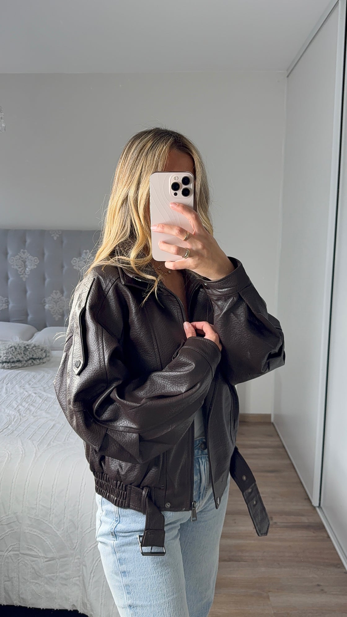 Veste en similicuir marron