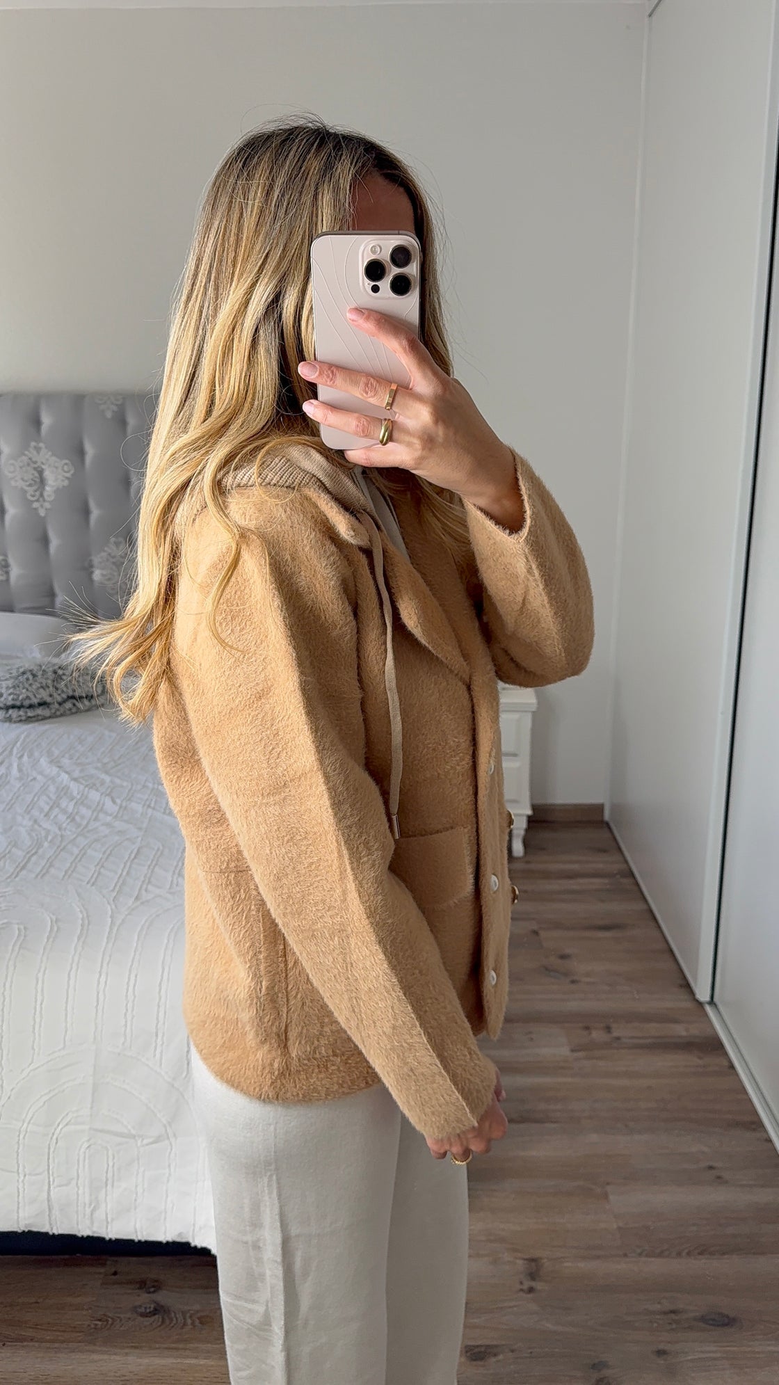 Manteau camel capuche amovible