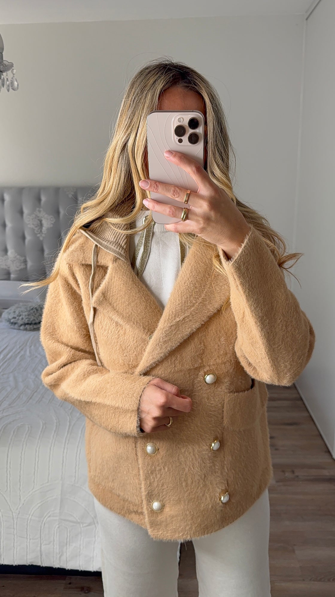 Manteau camel capuche amovible