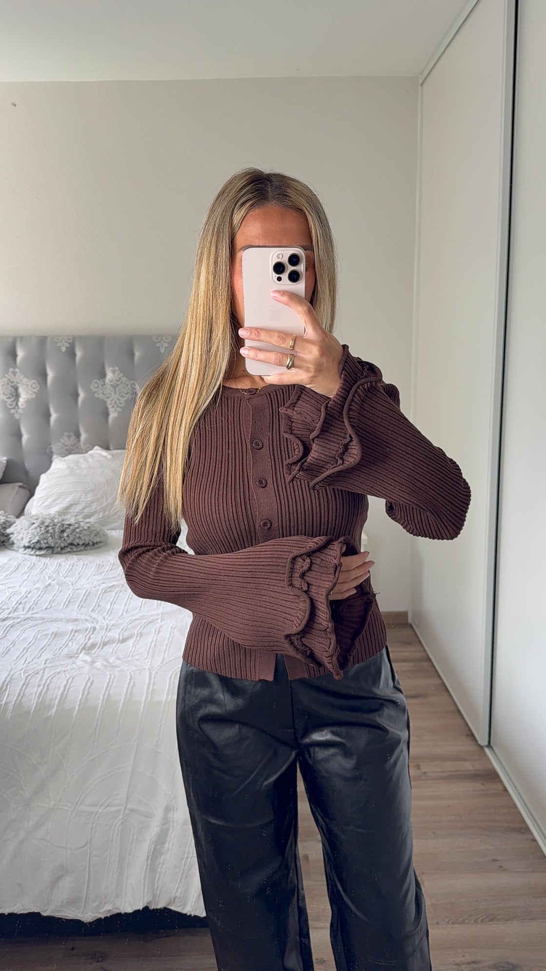 Pull manche évasé Marron